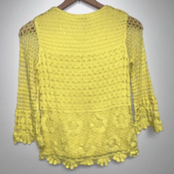 V Christina Floral Crochet Top Sz Small Yellow Bright Spring Delicate Boho Chic - Picture 9 of 11